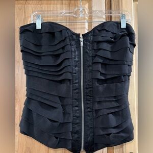 Charlotte Russe Black Tired Strip Zip Front Corset Goth Grunge Biker Moto Sz XL